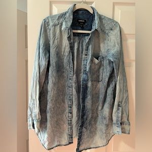 EXPRESS Bleached Denim Boyfriend Button Down